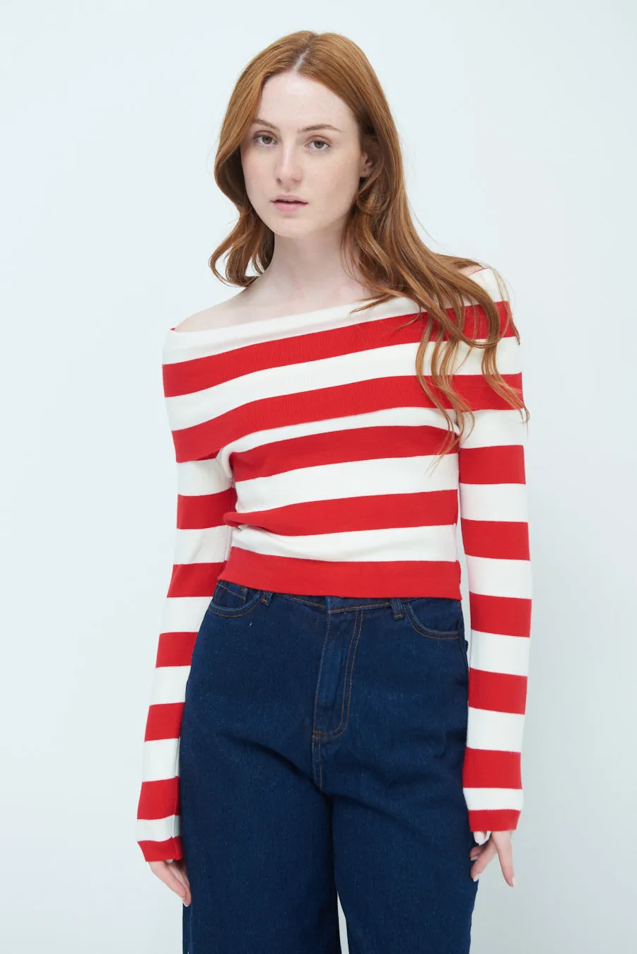 Off-shoulder striped sweater wholesale