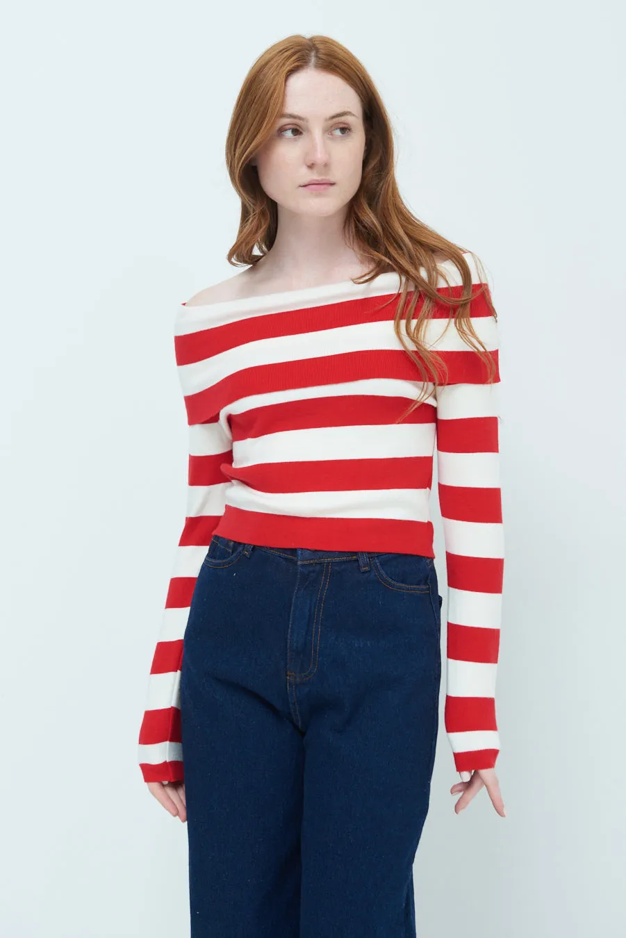 Off-shoulder striped sweater wholesale