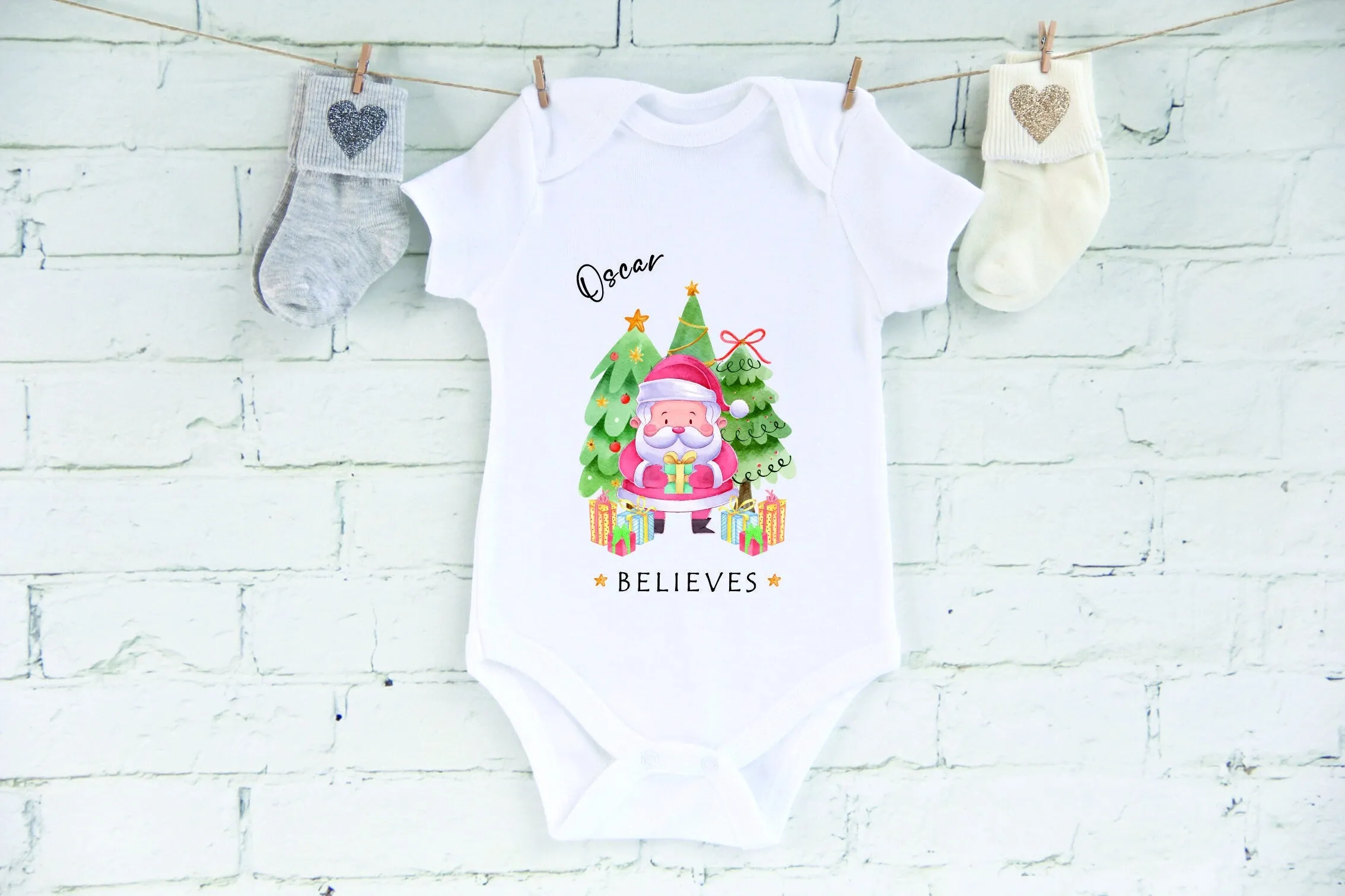 Personalised Christmas Believe Design Kids T-shirt / Baby Vest / Romper suit| I Believe in Santa T-shirt