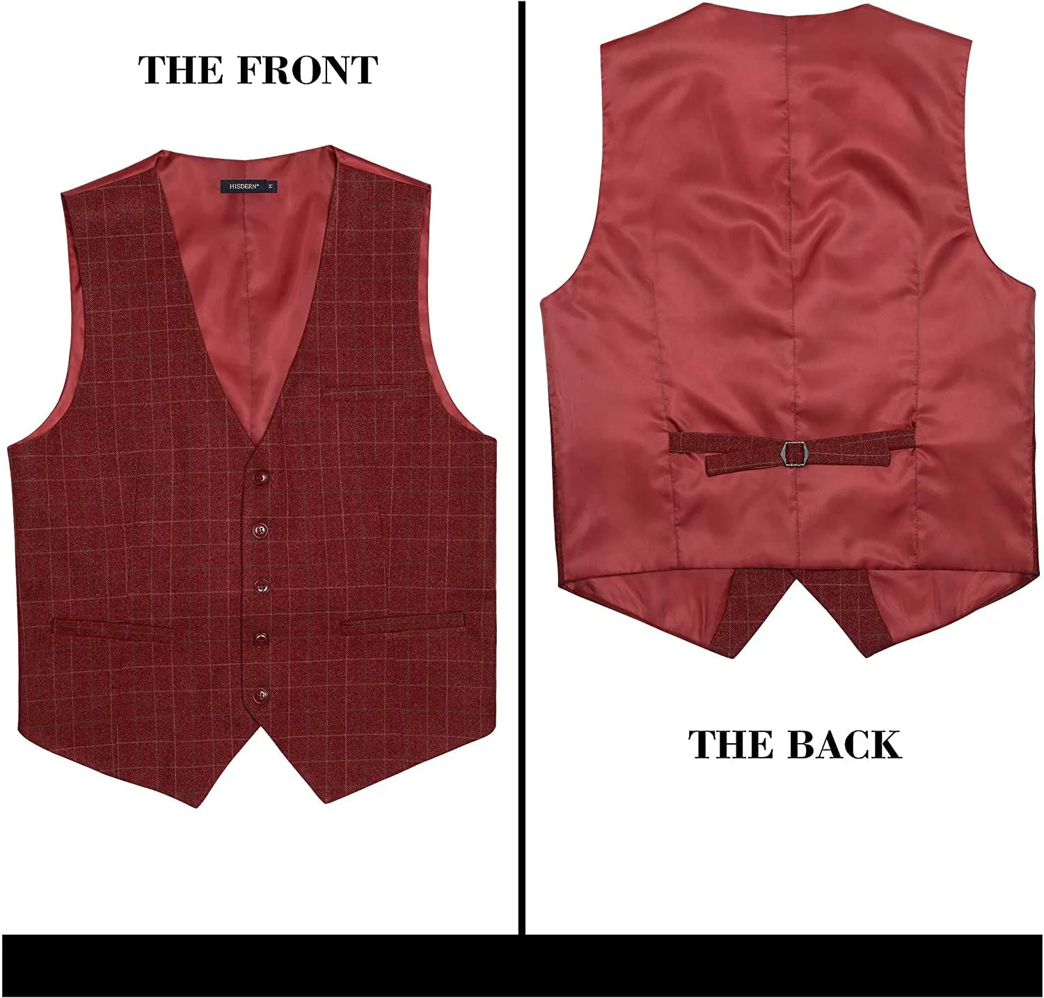 Plaid Slim Suit Vest - A-RED