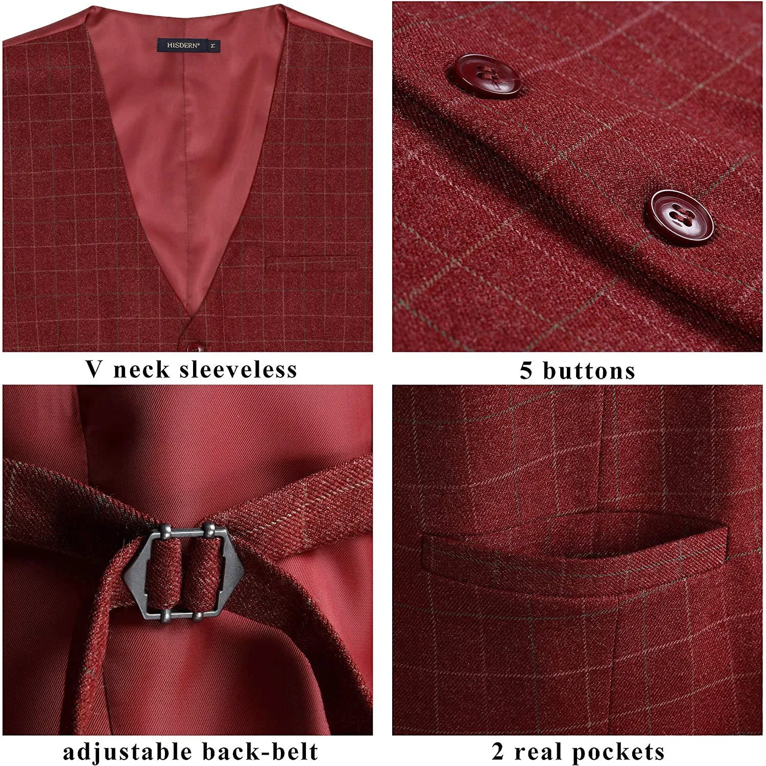 Plaid Slim Suit Vest - A-RED