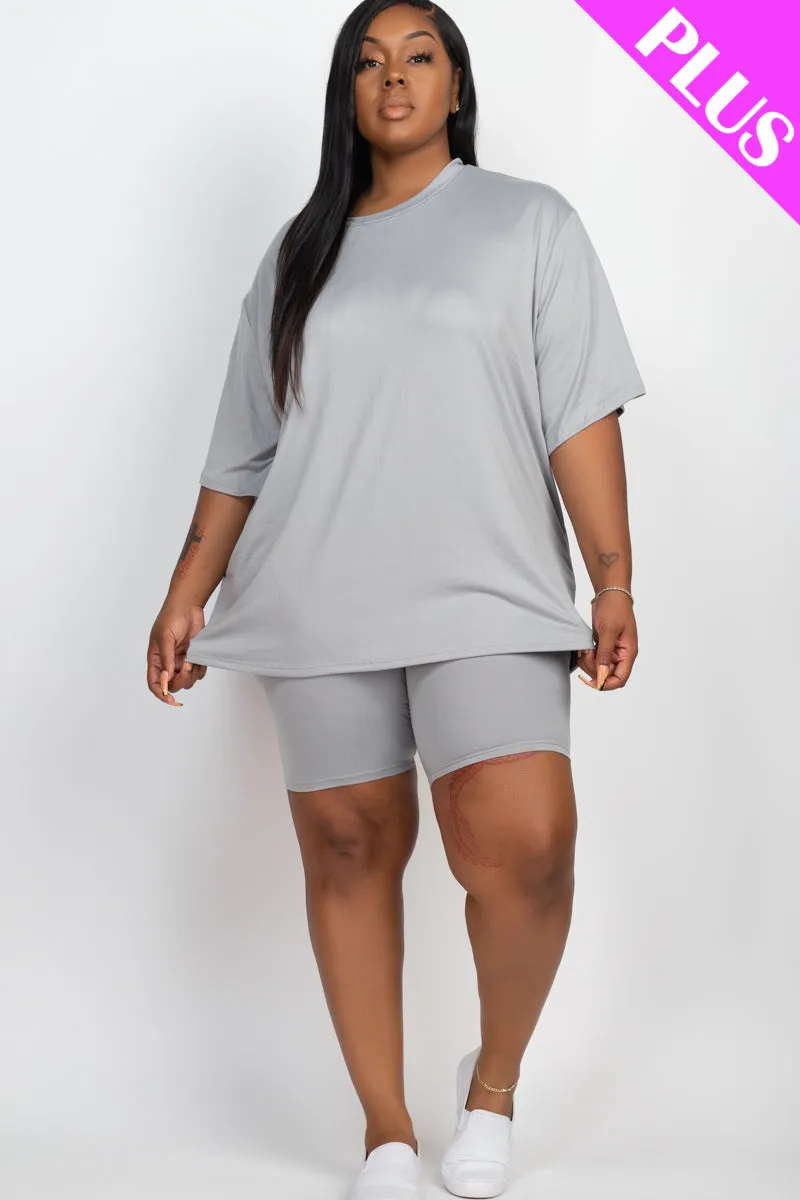 Plus Size Loose Fit Top & Biker Shorts Set