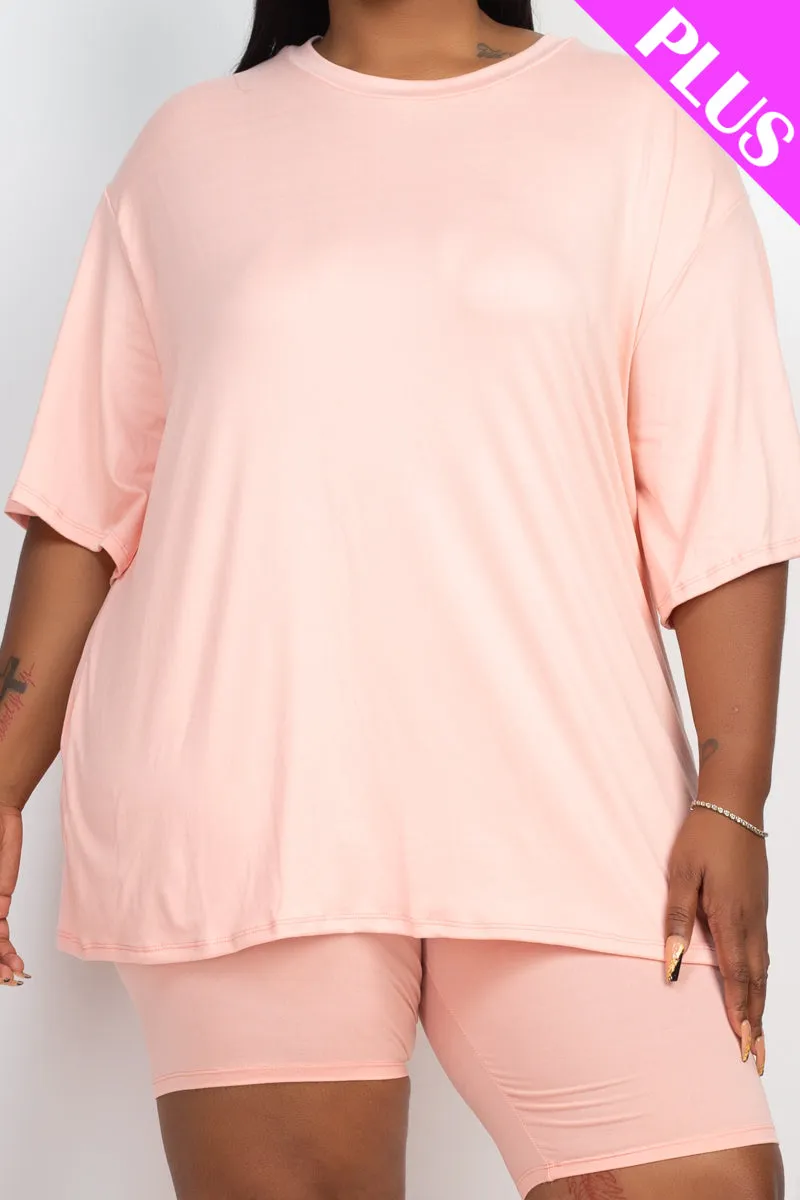 Plus Size Loose Fit Top & Biker Shorts Set