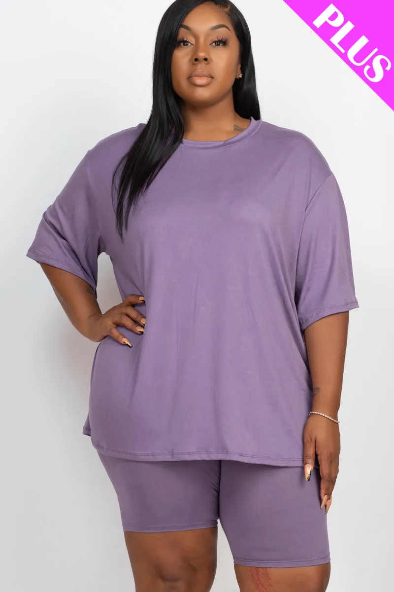 Plus Size Loose Fit Top & Biker Shorts Set