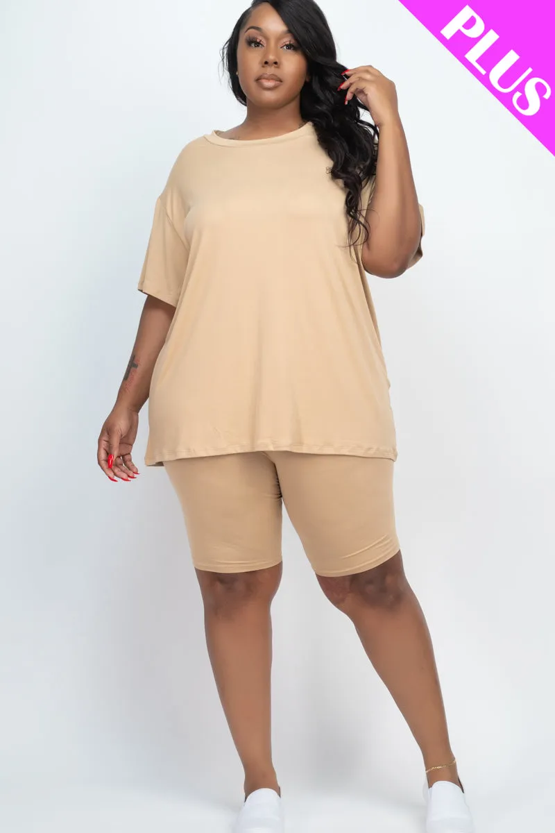 Plus Size Loose Fit Top & Biker Shorts Set