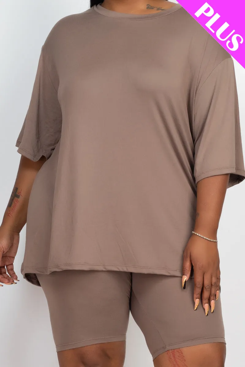 Plus Size Loose Fit Top & Biker Shorts Set