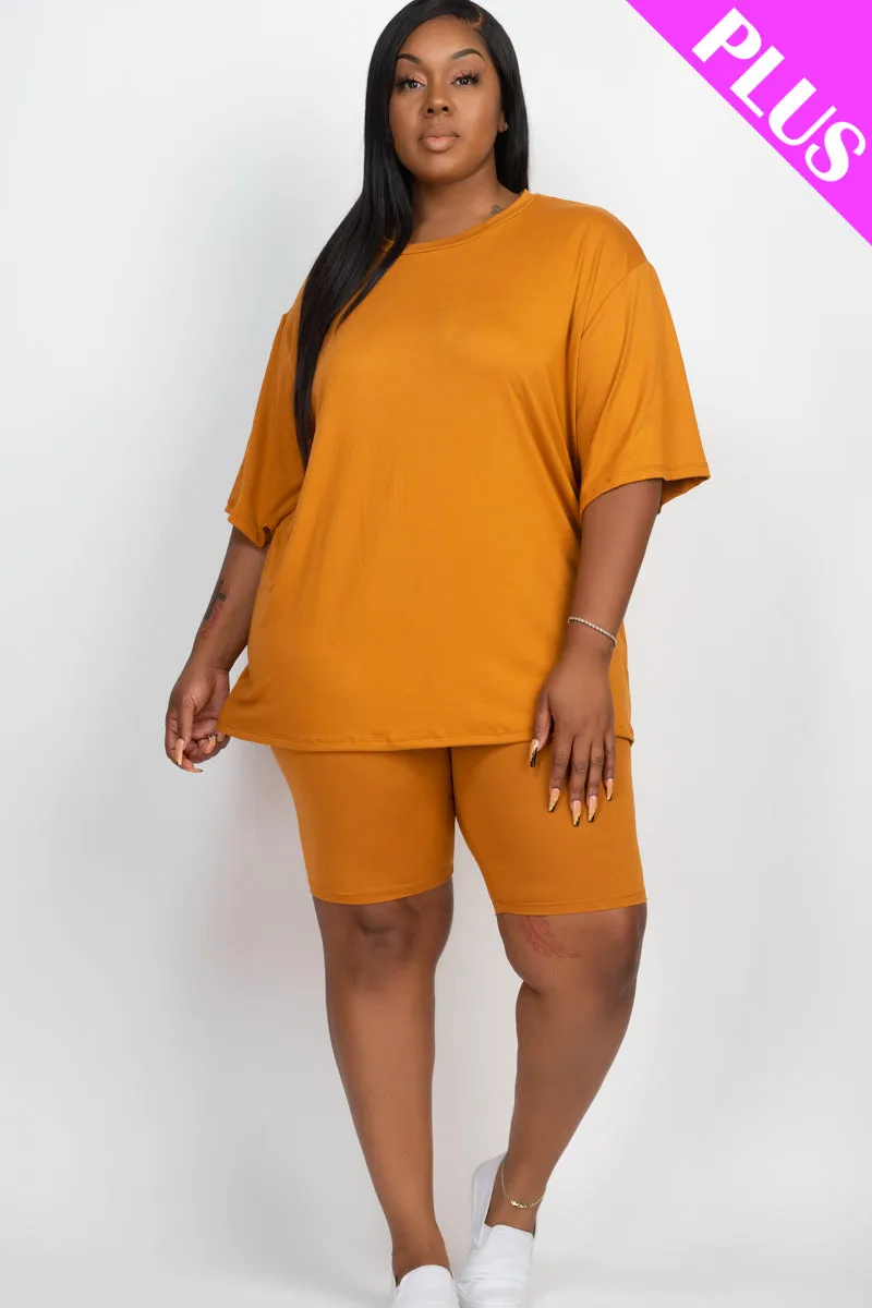 Plus Size Loose Fit Top & Biker Shorts Set