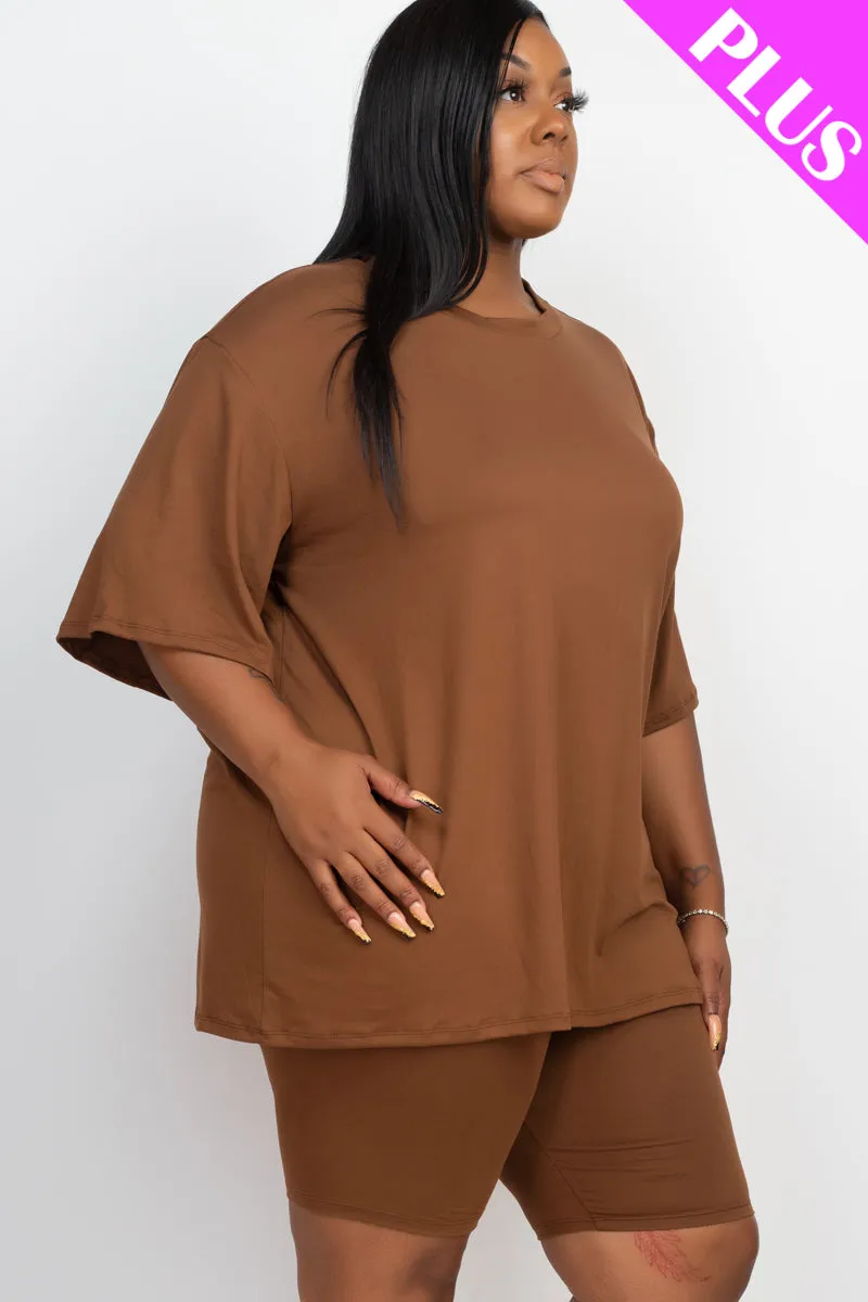 Plus Size Loose Fit Top & Biker Shorts Set