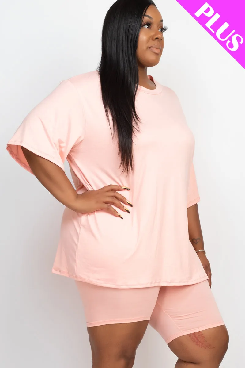 Plus Size Loose Fit Top & Biker Shorts Set