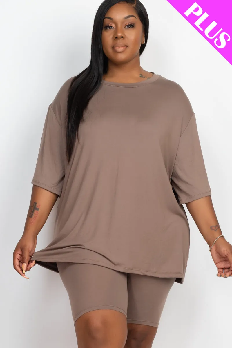 Plus Size Loose Fit Top & Biker Shorts Set