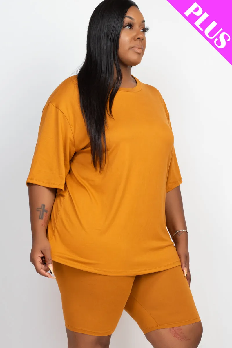 Plus Size Loose Fit Top & Biker Shorts Set