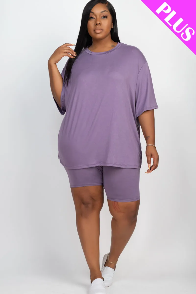 Plus Size Loose Fit Top & Biker Shorts Set