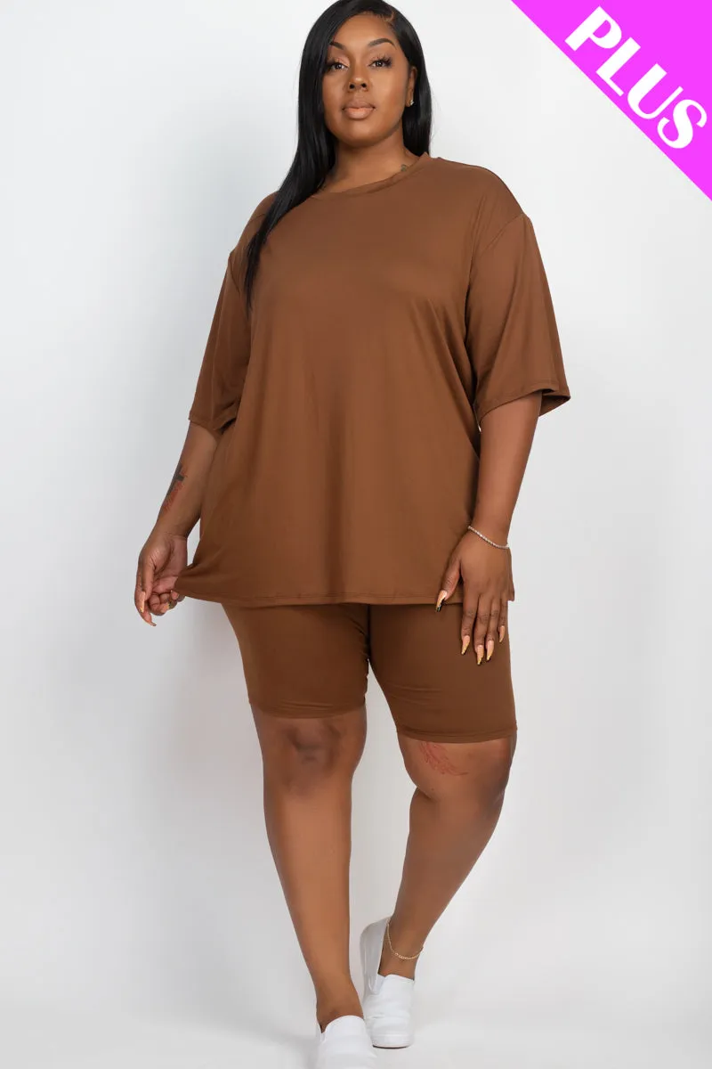 Plus Size Loose Fit Top & Biker Shorts Set