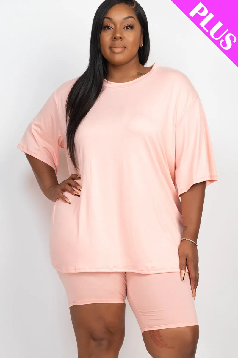 Plus Size Loose Fit Top & Biker Shorts Set