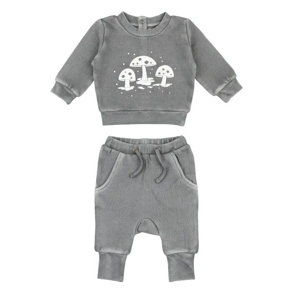 Printed Cozy Sweatshirt & Jogger Set (Baby) - Mist Mushrooms