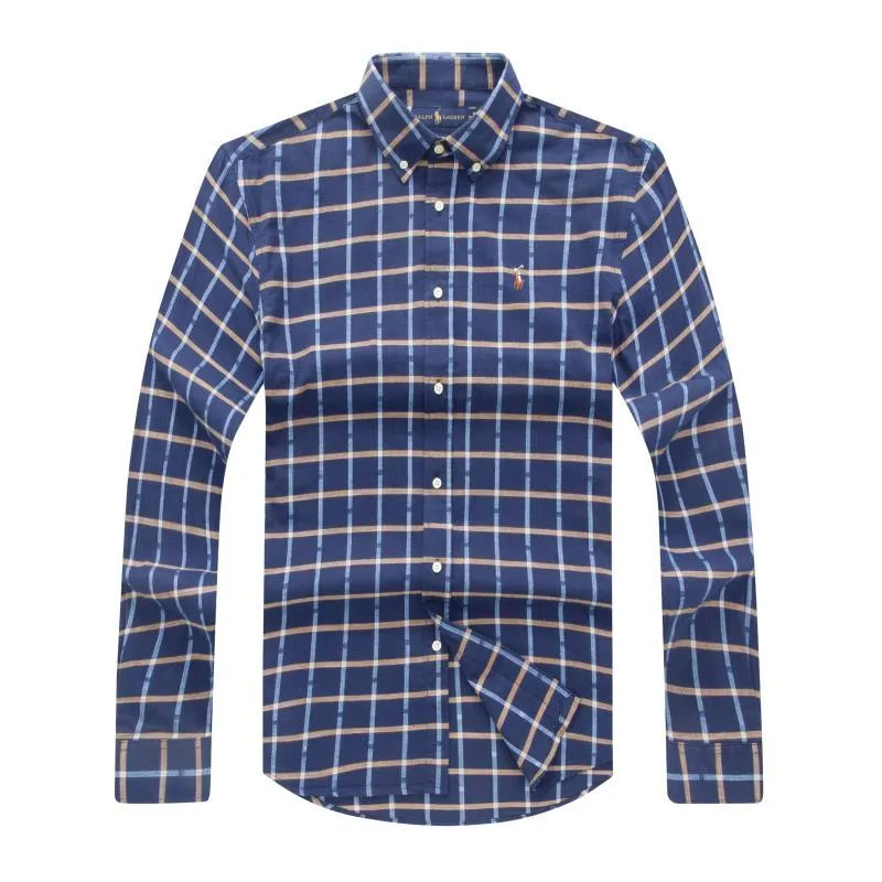 PRL High Quality Men's Long Sleeve Bold Striped Shirt- NavyBlue