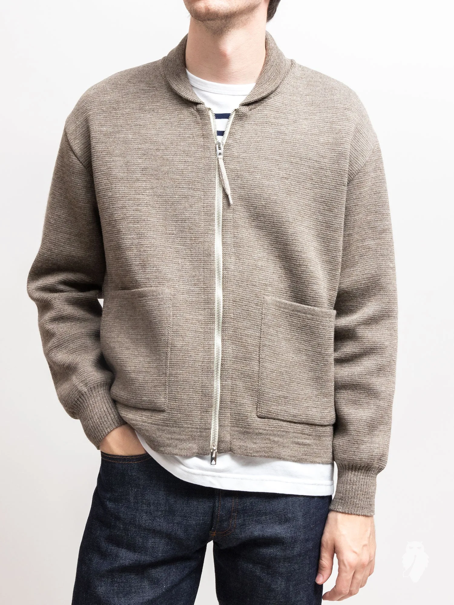 "Roscoff" Shawl Zip Sweater in Beige