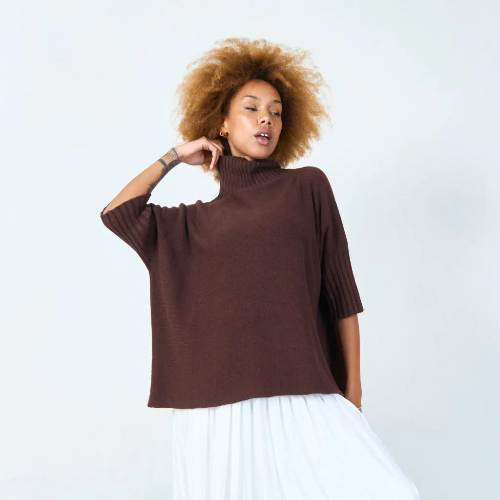 Ribbed turtleneck poncho wholesale