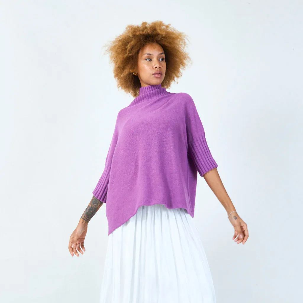 Ribbed turtleneck poncho wholesale