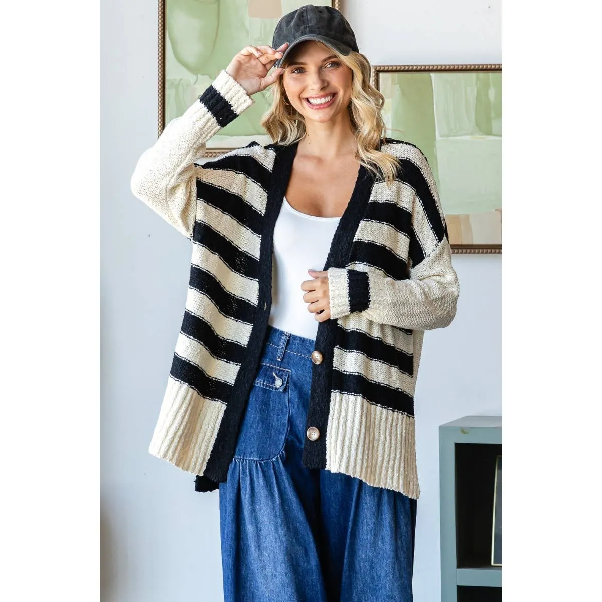 Sally Black Stripe Mix Oversize Cardigan