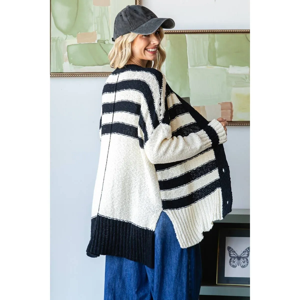 Sally Black Stripe Mix Oversize Cardigan