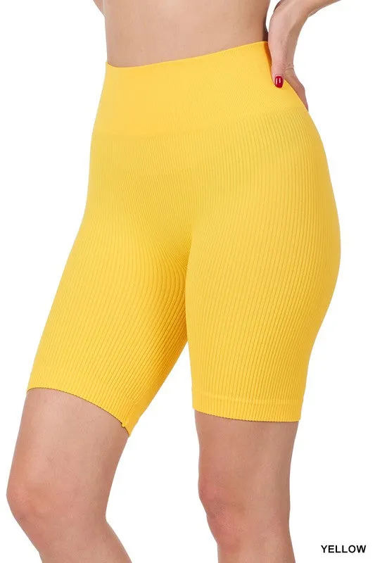 SEAMLESS RIBBED HIGH WAIST BIKER SHORTS