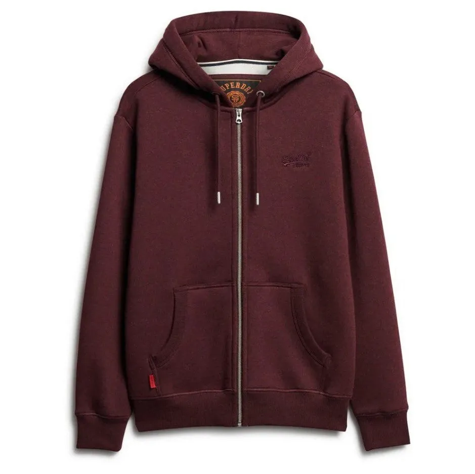 Superdry Mens Essential Logo Zip Hoodie Tawny Port Red Marl