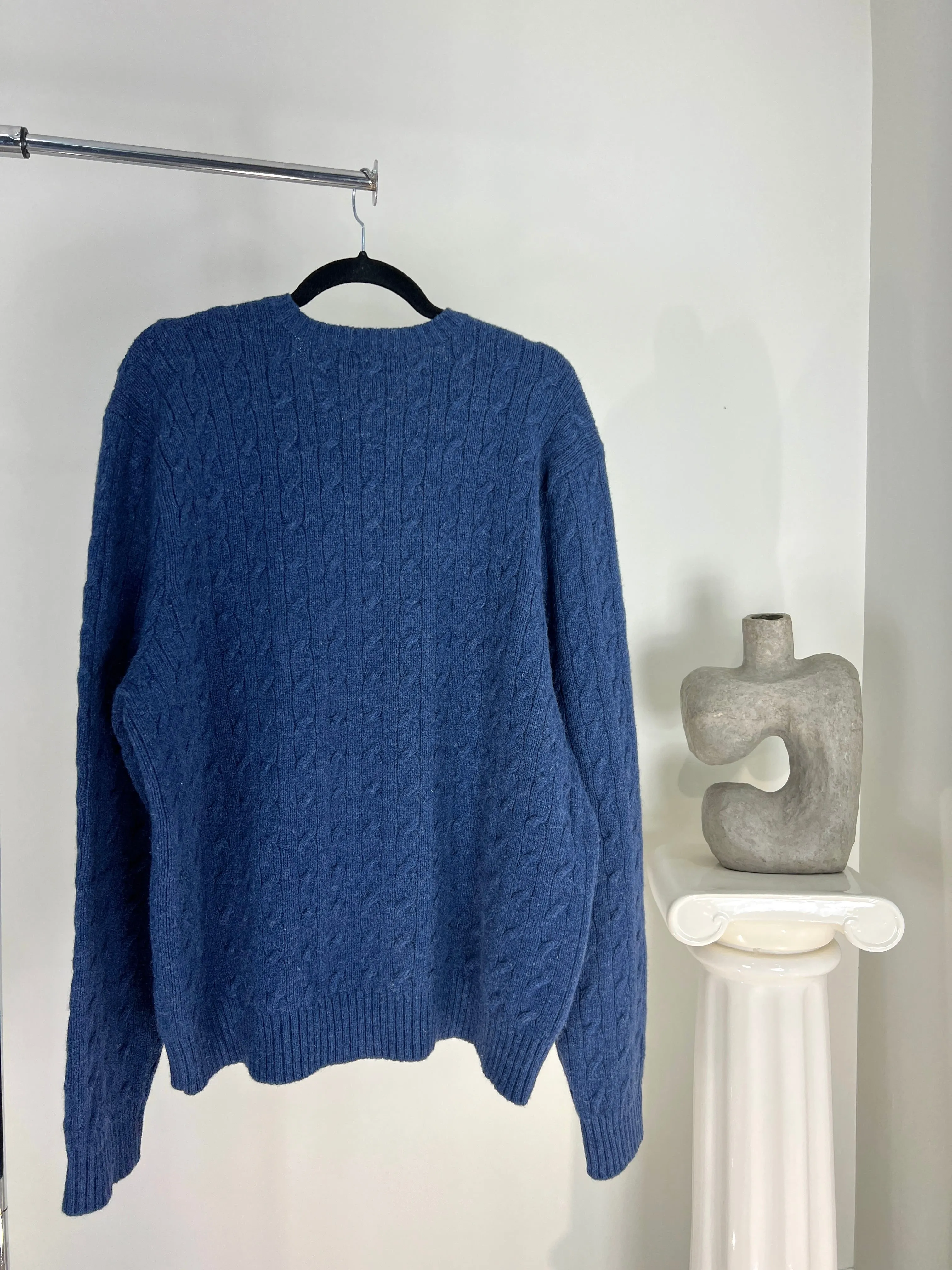 VINTAGE RALPH LAUREN BLUE CABLE KNIT WOOL SWEATER