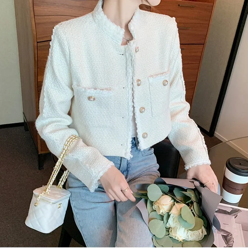 Wenkouban 2022 Autumn New Women High Quality  Single-Breasted Tweed  Stand Collar Long Sleeve  Jacket