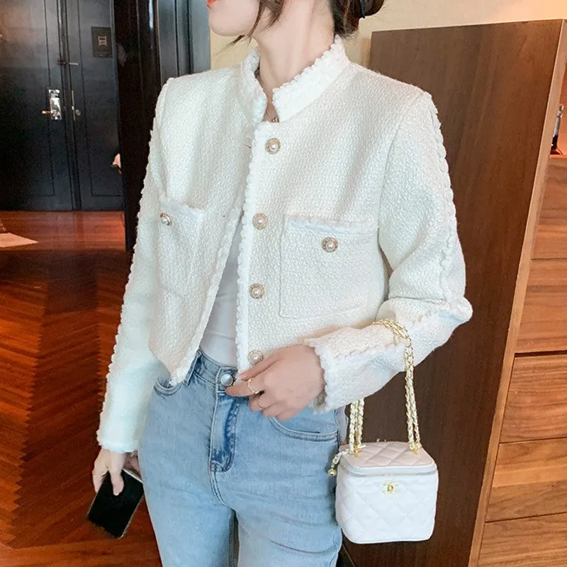 Wenkouban 2022 Autumn New Women High Quality  Single-Breasted Tweed  Stand Collar Long Sleeve  Jacket