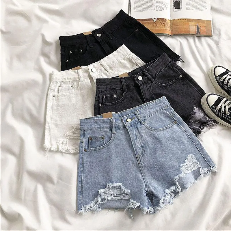 Women Wide Leg Hole Denim Shorts Casual Jeans Shorts Casual Shorts