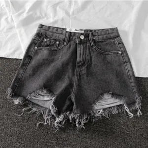 Women Wide Leg Hole Denim Shorts Casual Jeans Shorts Casual Shorts