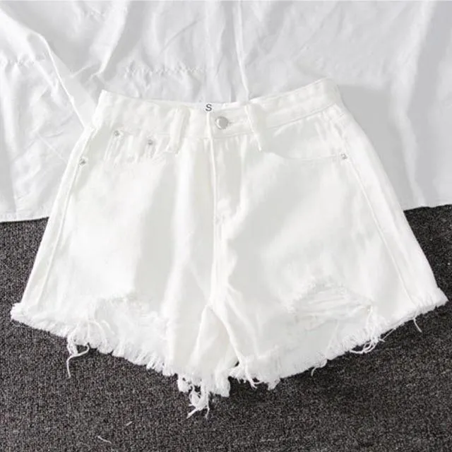 Women Wide Leg Hole Denim Shorts Casual Jeans Shorts Casual Shorts