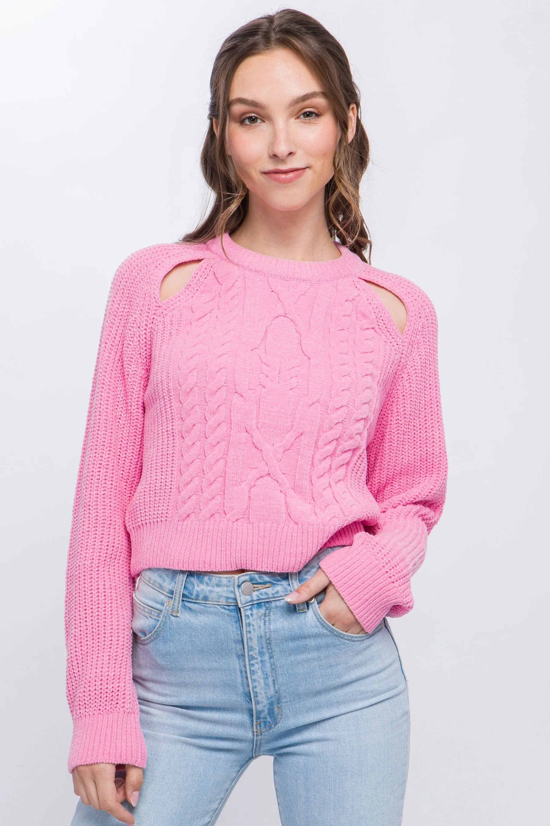 Women's Knit pullover sweater with cold shoulder detail